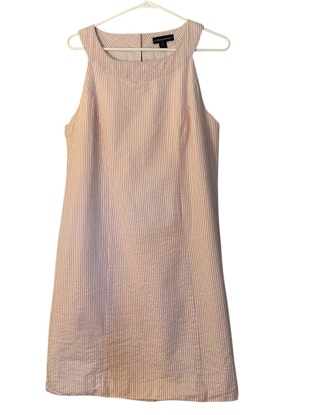 Cynthia Rowley Sleeveless Cotton Pink & White Seersucker Shift Dress Fully Lined